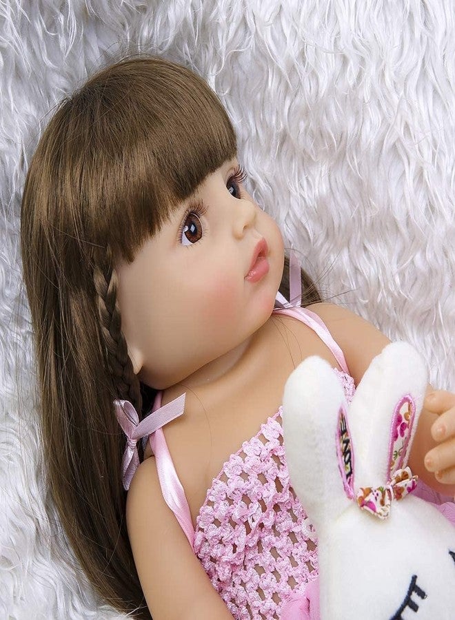 JETRA Baby Reborn Toddler Baby Dolls Silicone Full Body Girl 22 inch Long Hair Anatomically Correct Waterproof Dolls Reborn Pink Dress Birthday Gift Set for Girls Pink Doll - Image 5